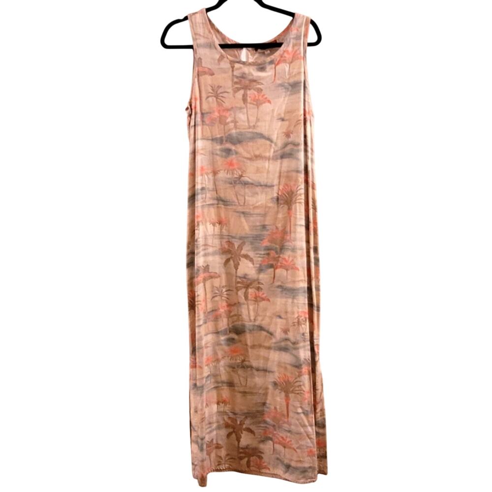 Vtg Caribbean Joe Tropical Sleeveless Maxi Dress Size M Beachy Cruise Vacation